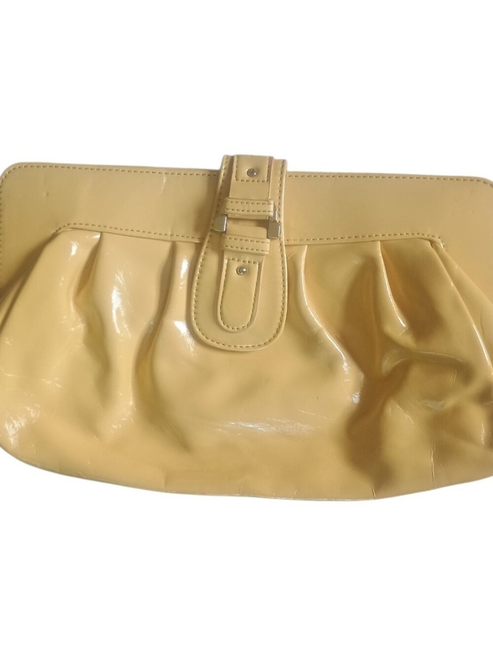 Vintage Liz Claiborne Handbag Clutch Yellow Faux Leather Magnet Closure